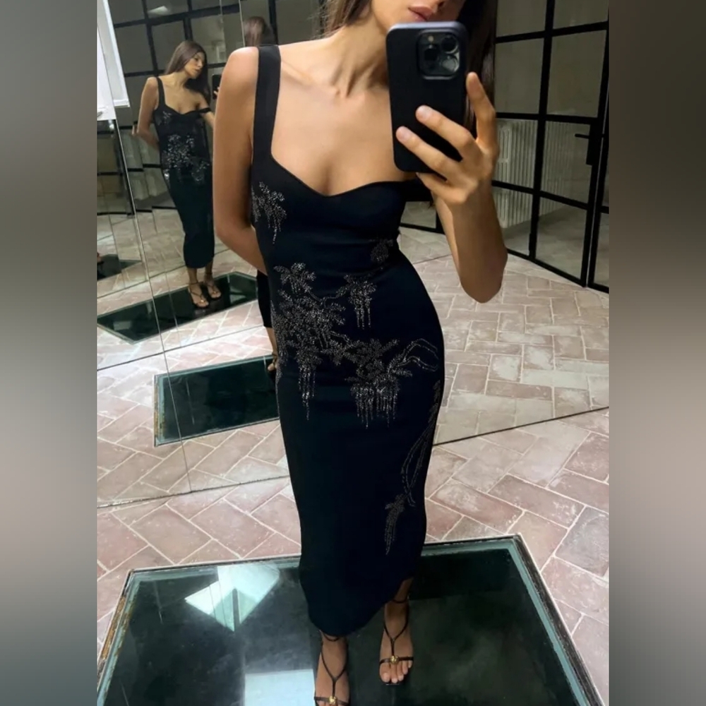 Zara Black Maxi Dress with Silver Detailing